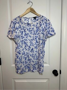 Ann Taylor White Tee with Blue Floral Print